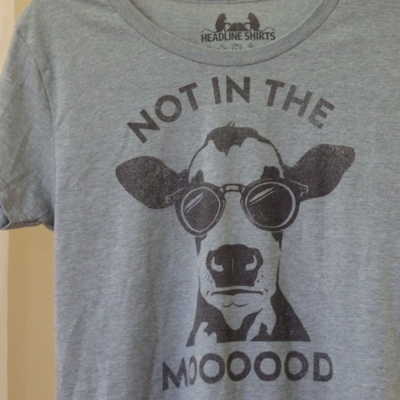 Headline Shirts Cow in Glasses "not in the mooood"  Graphic T-Shirt L - Picture 7 of 8